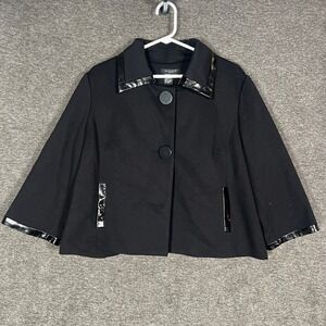 Sandro Sportswear Black‎ Cropped Blazer Jacket with Patent Leather Trim XL